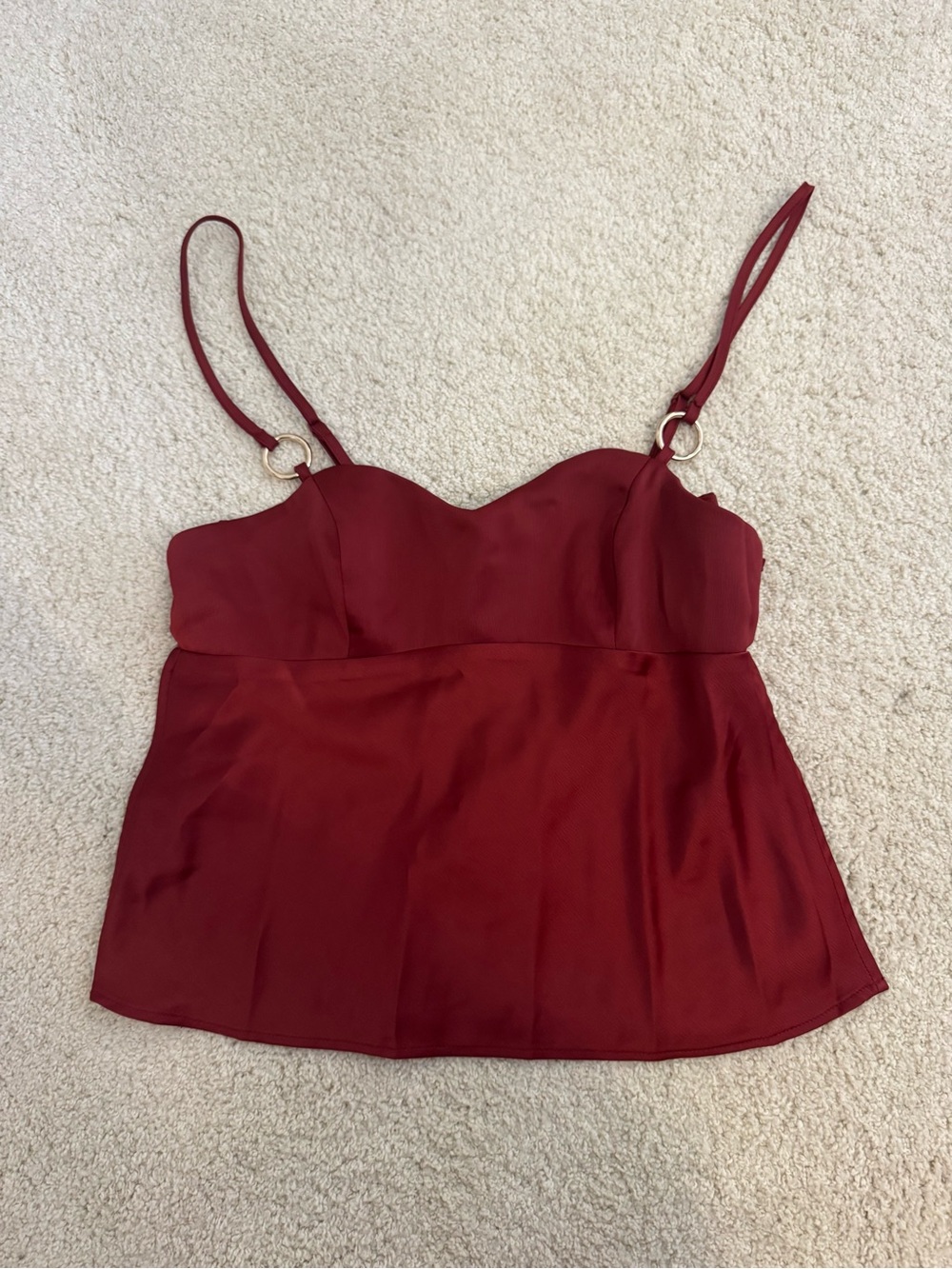 silence + noise Burgundy Satin Spaghetti Strap Cami with Gold Rings